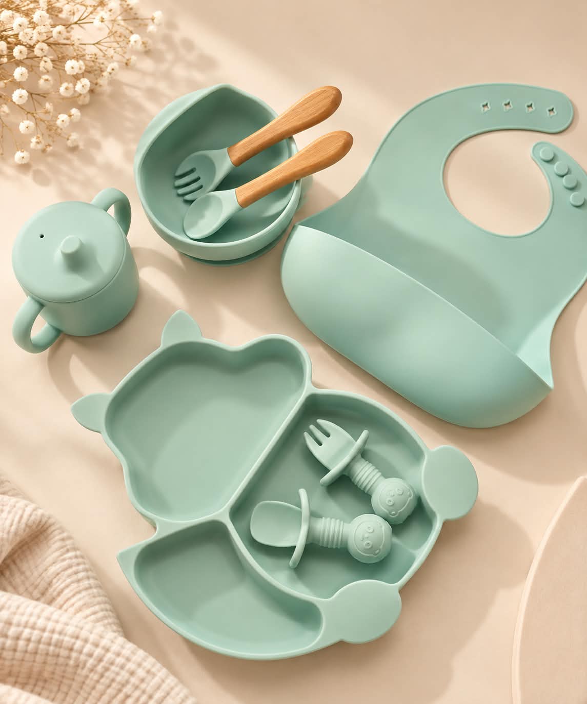 Set Repas Bébé 7 Pièces en Silicone – BPA Free