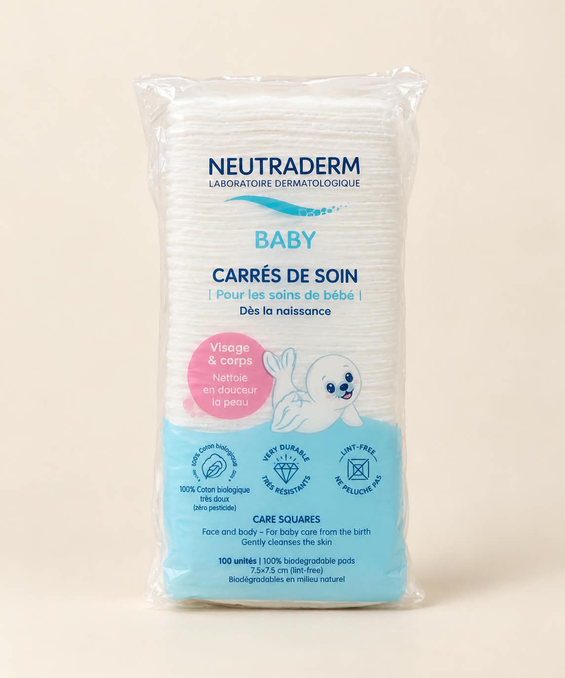 Neutraderm Liniderm Cotons Carrés Bébé – 100 pièces